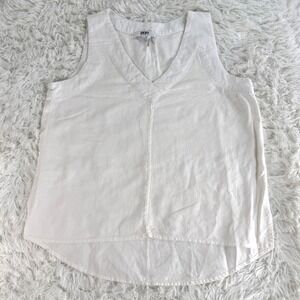 DKNY Pure White Linen V Neck Sleeveless Shell Tank Top Medium High Low